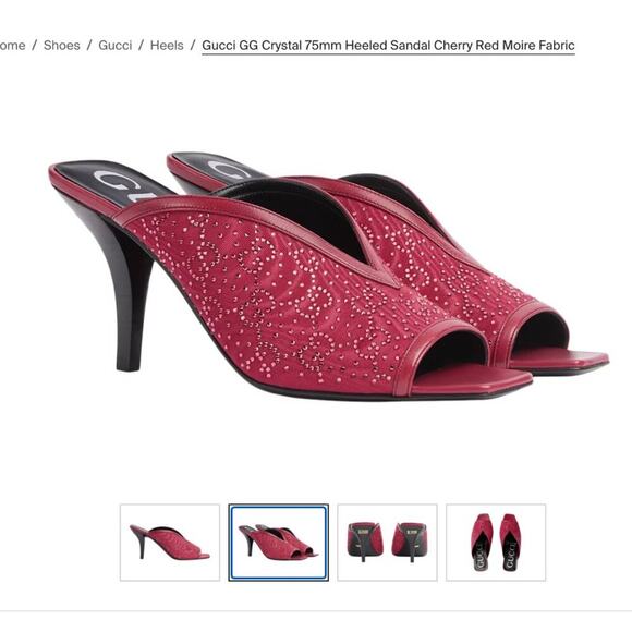 NEW GUCCI Moiret GG crystal slip on mule heels dark cheery red 40.5 - Picture 1 of 14